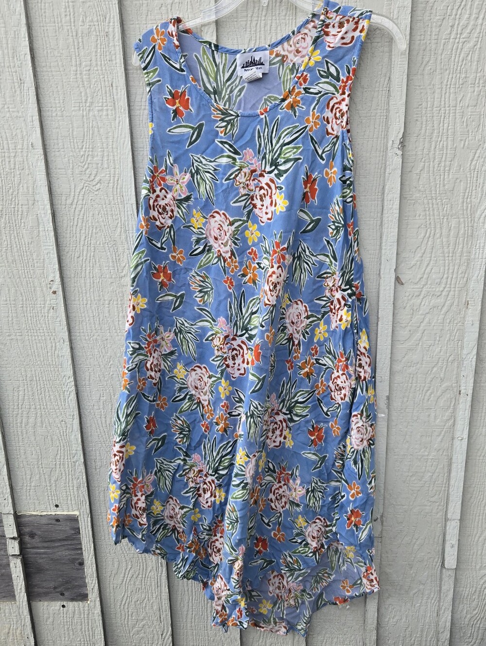 Metropolitan Blue Floral Rayon Sleeveless Midi Dress Medium